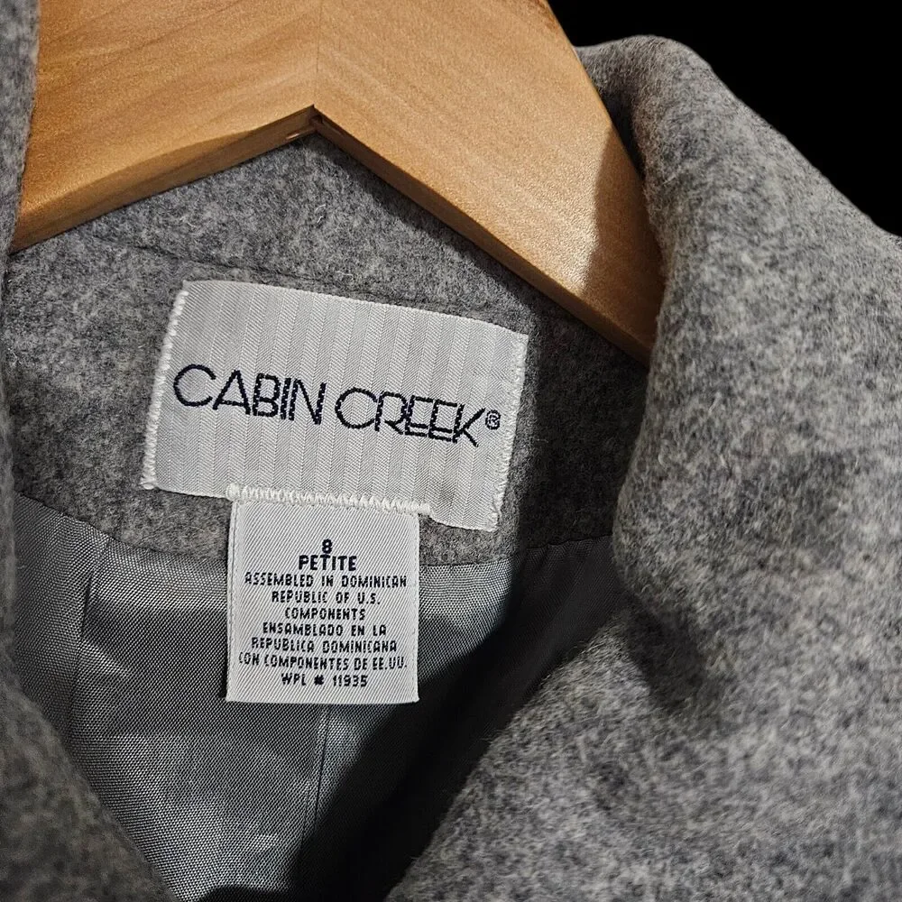 Vintage Cabin Creek Size 8P Grey Shell Wool Coat With Built In Scarf - Picture 3 of 4